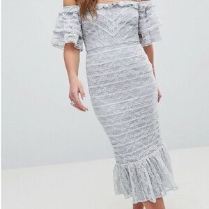 ASOS ruffle lace midi dress